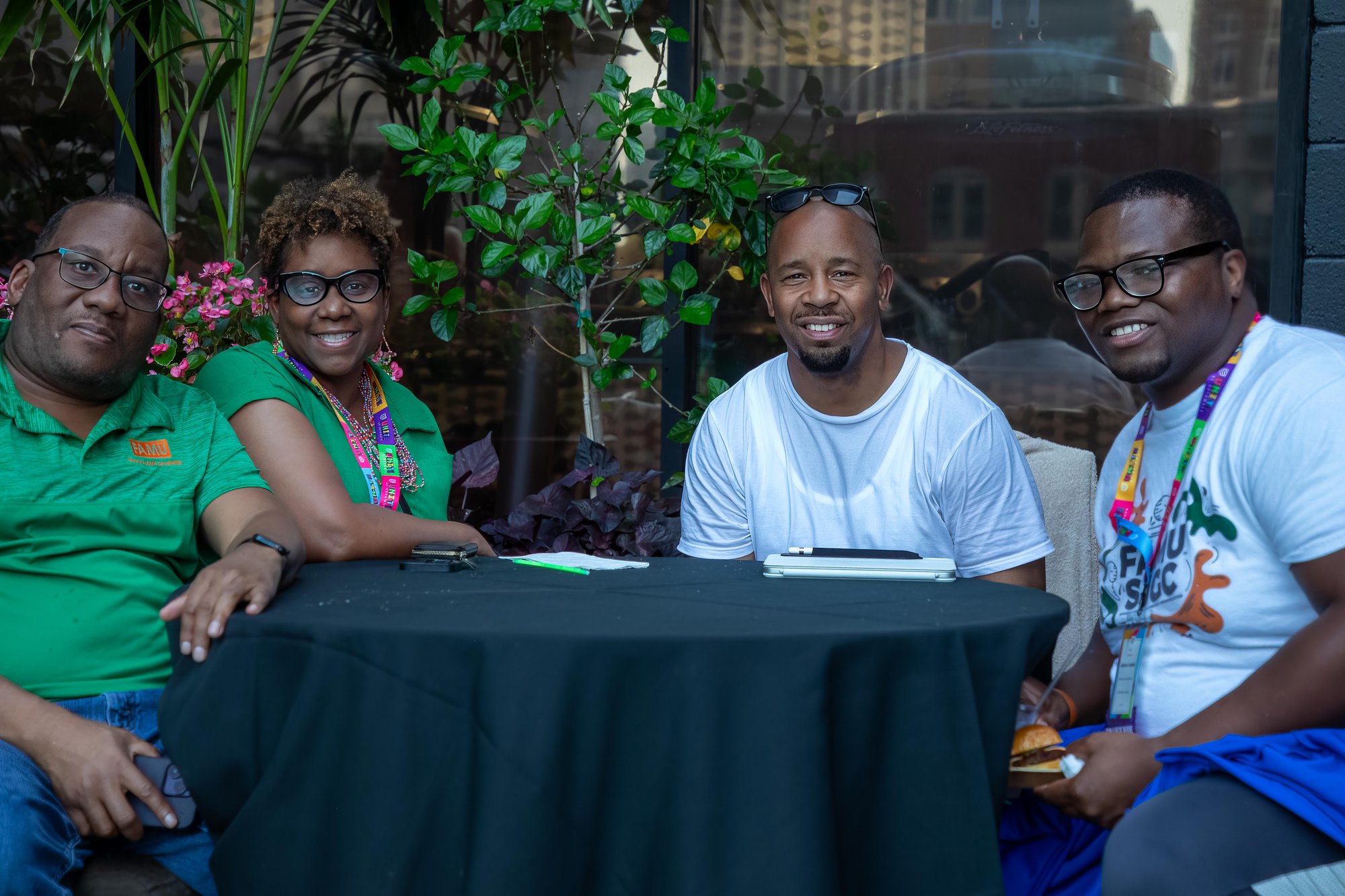 The team from FAMU enjoying the Thursday night pool deck reception. (left to right) Lewis Johnson, Jennifer Collins, Dominque Bailey, and Joshua Lowder